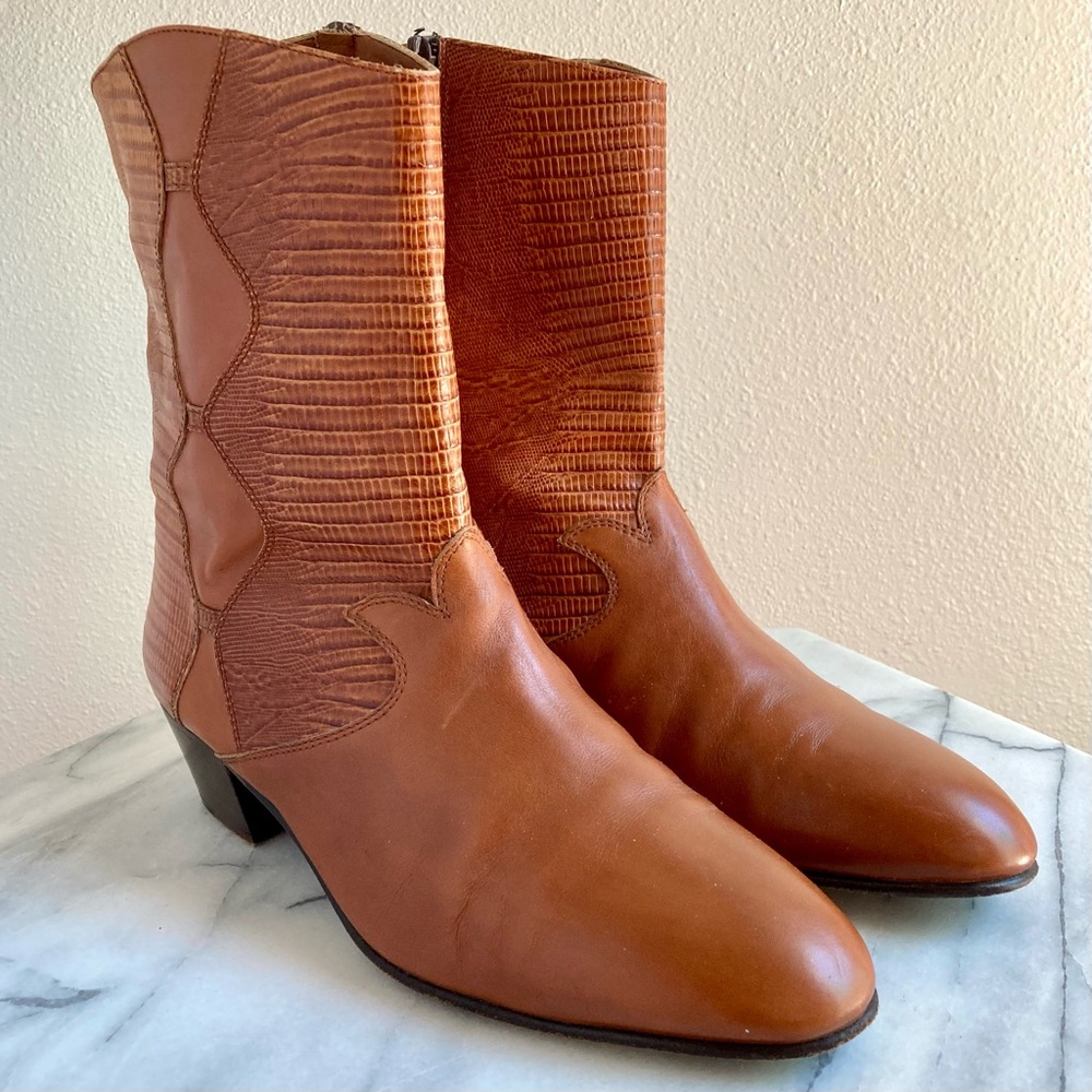 Michele Loisi Caramel Colored Italian Leather Boots Size 9-9.5 US, Marked 41